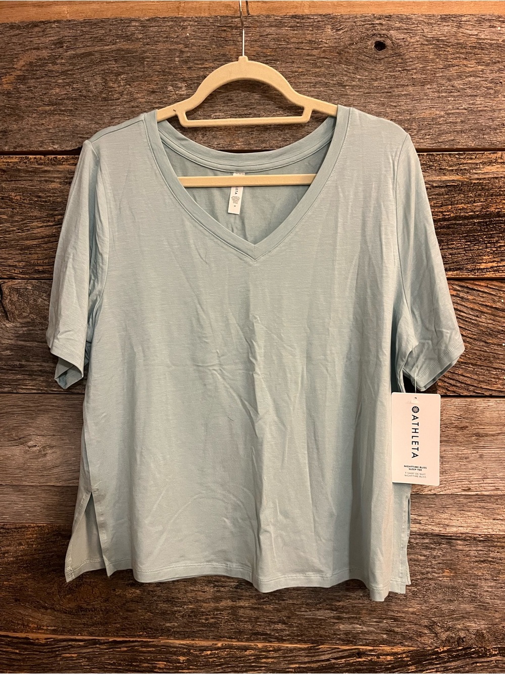 Athleta Pale Blue V-Neck Short Sleeve Tee - Nighttime Bliss Sleep Tee